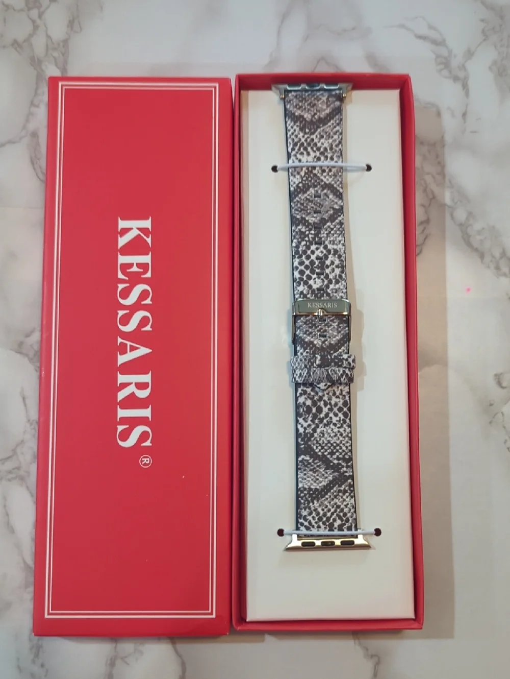 Kessaris Python-Pattern Leather Watch Strap - Black & White